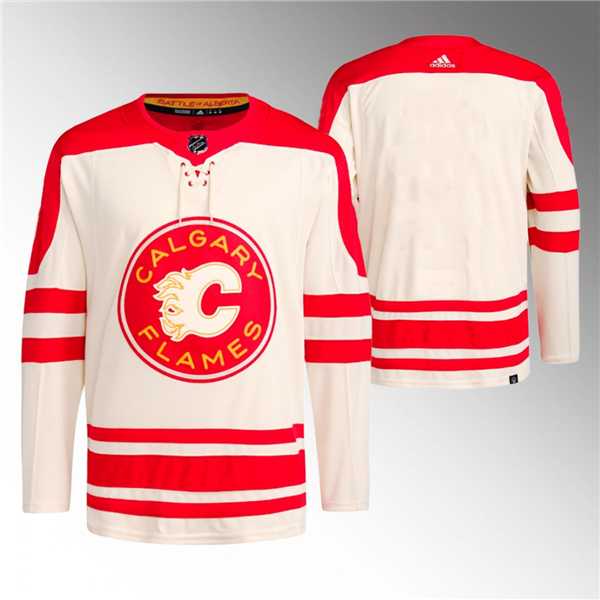 Mens Calgary Flames Blank 2023 Cream Classic Primegreen Stitched Jersey Dzhi